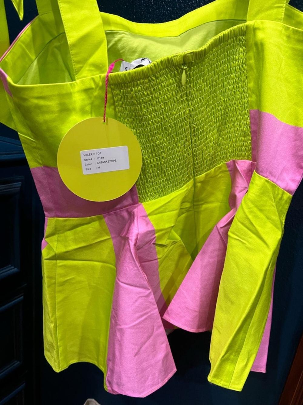 Alden Adair Neon Yellow & Pink Tie-Shoulder Peplum top with belted shorts - Picture 3 of 5